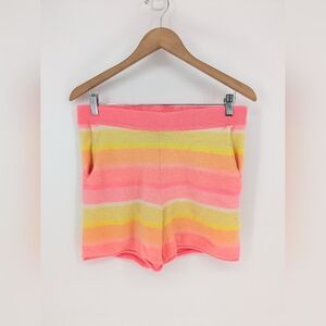 Charter Club 100% Cashmere Shorts Pink Orange Sherbet Stripe Womens Size M Cozy